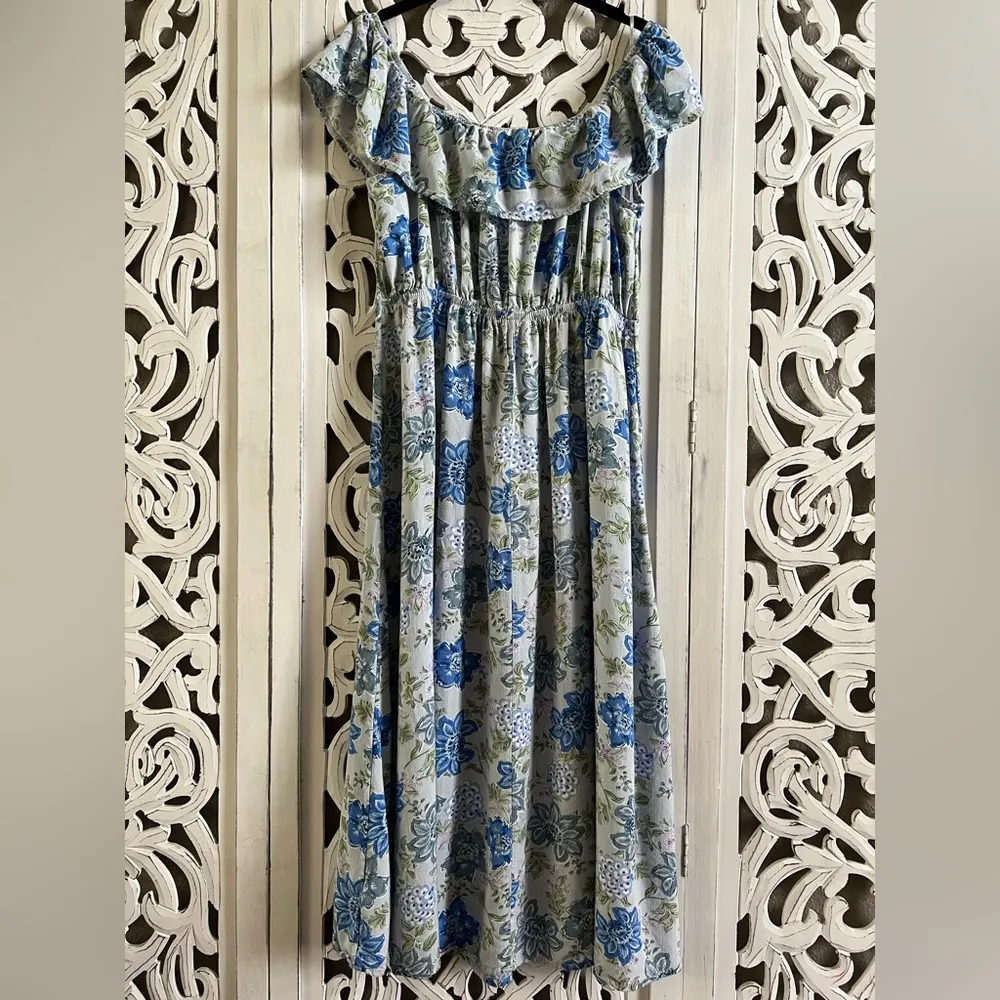 Lucky brand floral ruffle off the shoulder dress Blue Size M - Image 7