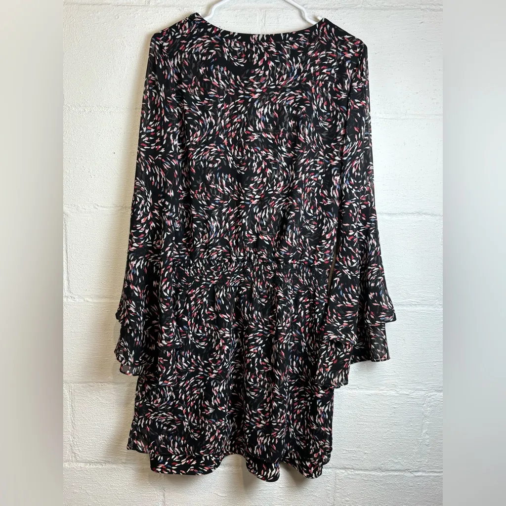White House Black Market Woman’s Black Printed Vneck Business Casual Dress Sz 10 - Image 6