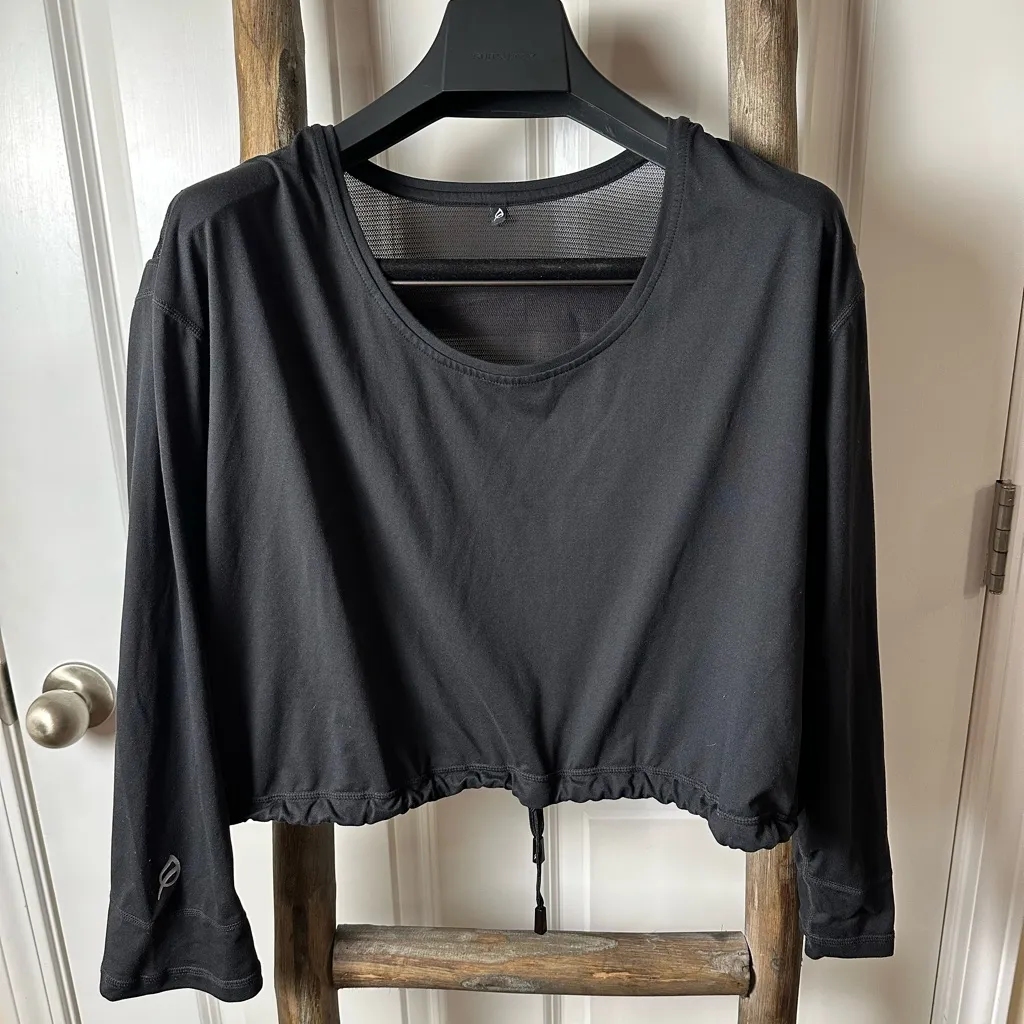 Womens P'tula Black Long Sleeve Workout Crop Top Mesh Back Size Medium - Image 4