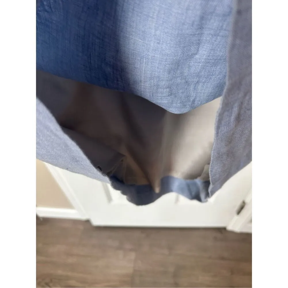 J. Crew Womens Sheath Linen Dress Round Neck Lined Cap Sleeves Ribbon Waist Sz 4 Blue - Image 3