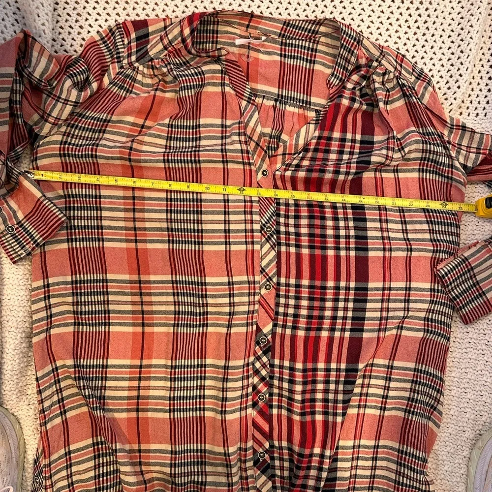 FREE PEOPLE LORALEI SHIRT WOMENS SMALL /PETITE Red Plaid Shirt - Image 9