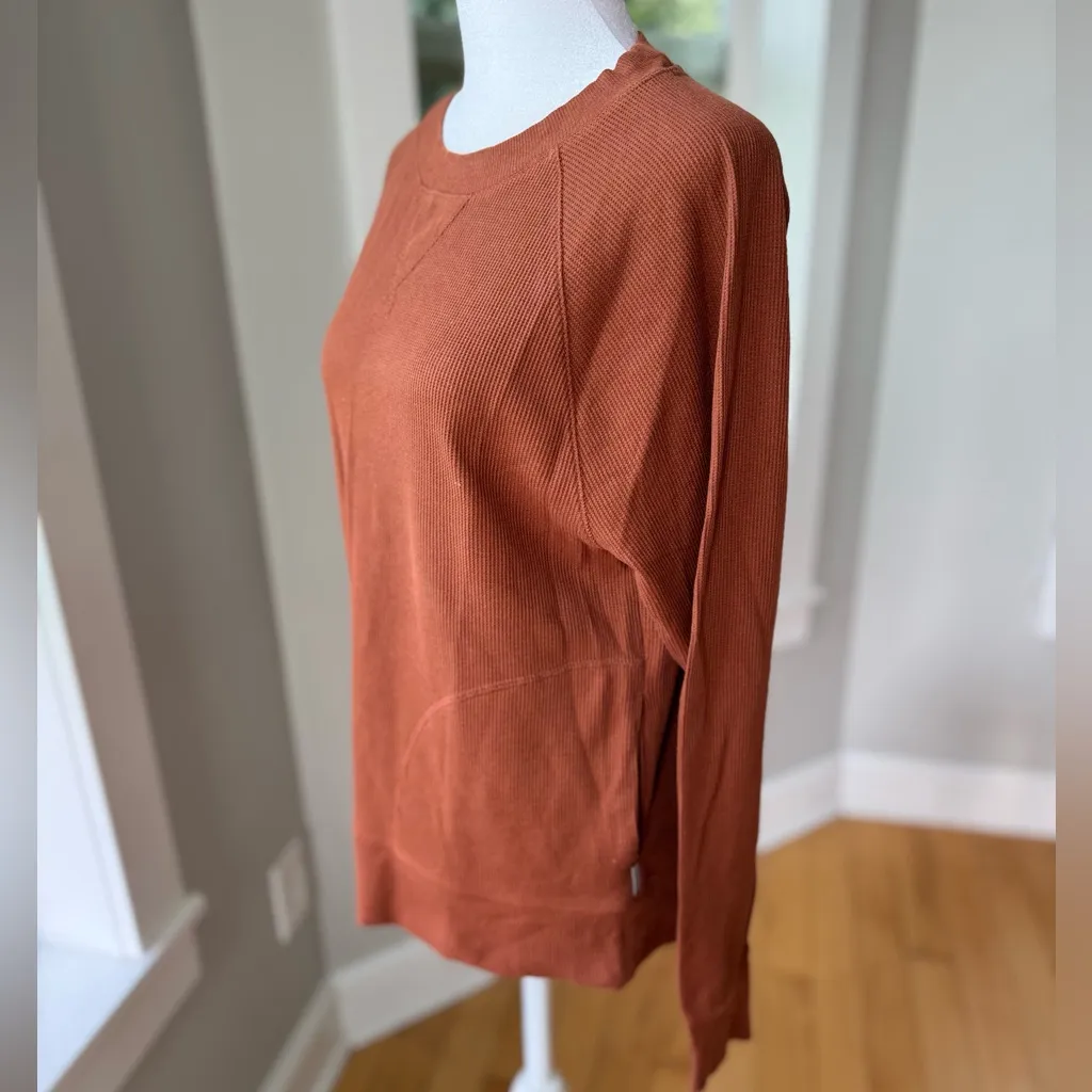 Eddie Bauer Rust Orange Thermal Cotton Long Sleeve Top Sweatshirt Pockets XS - Image 2