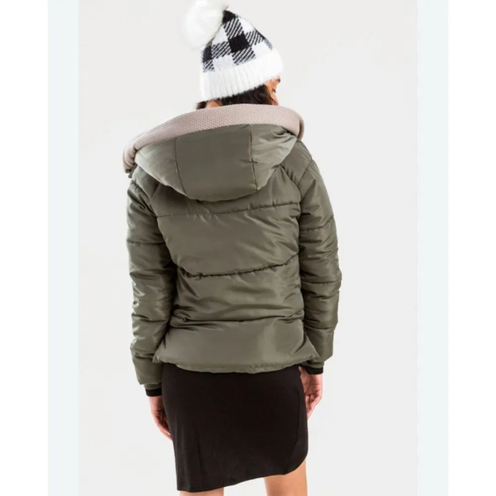 Francesca’s Anna Cai Womens Sydney Full Zip‎ Hoodie Puffer Jacket Green Medium - Image 2