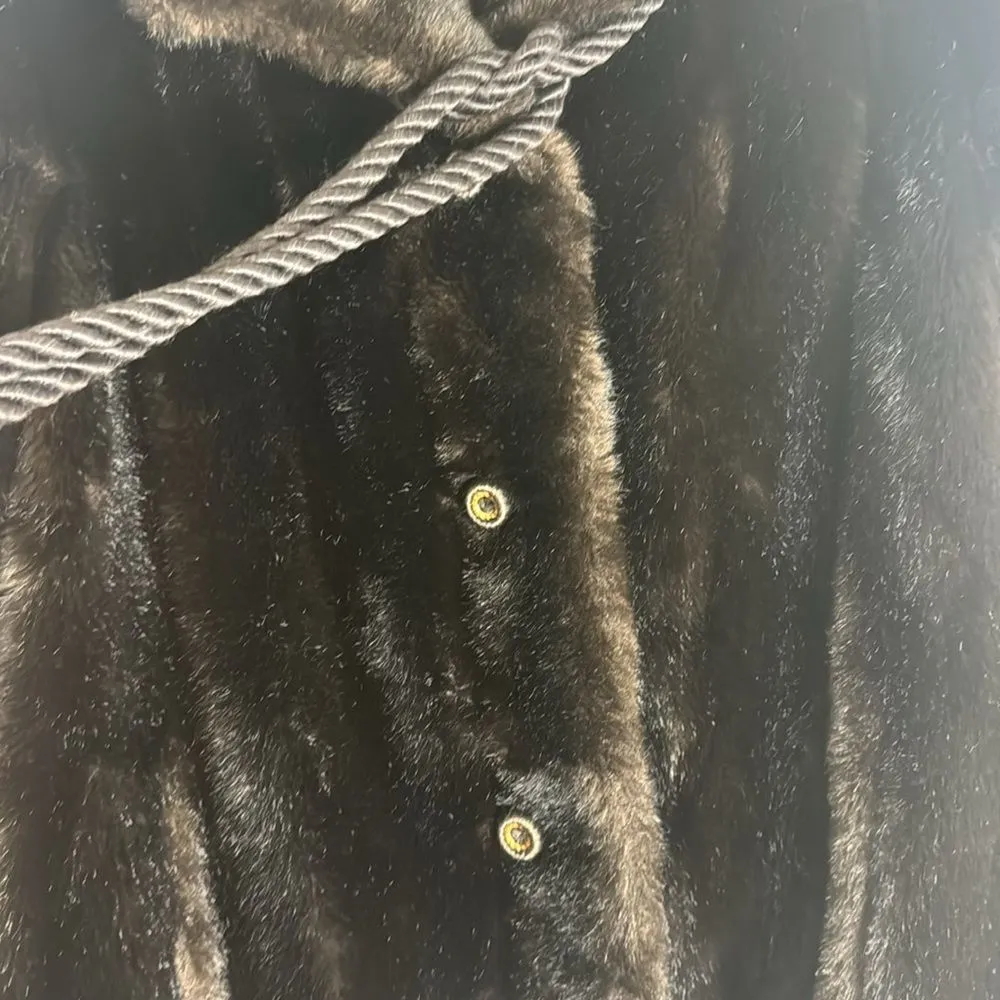 Vtg 70s grandella II ladies button up chocolate brown fur coat size 12 - Image 4