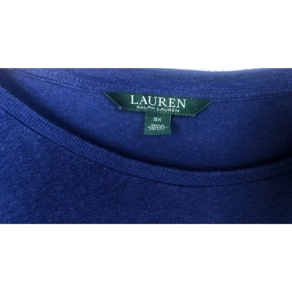 Lauren Ralph Lauren Linen Blend Top Shirt Royal Blue Tie Short Sleeves Womens 3X - Image 4