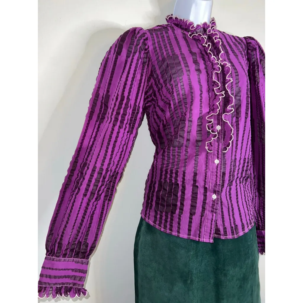 Women's & Other Stories Purple Striped Ruffle Blouse US 6 - Image 2