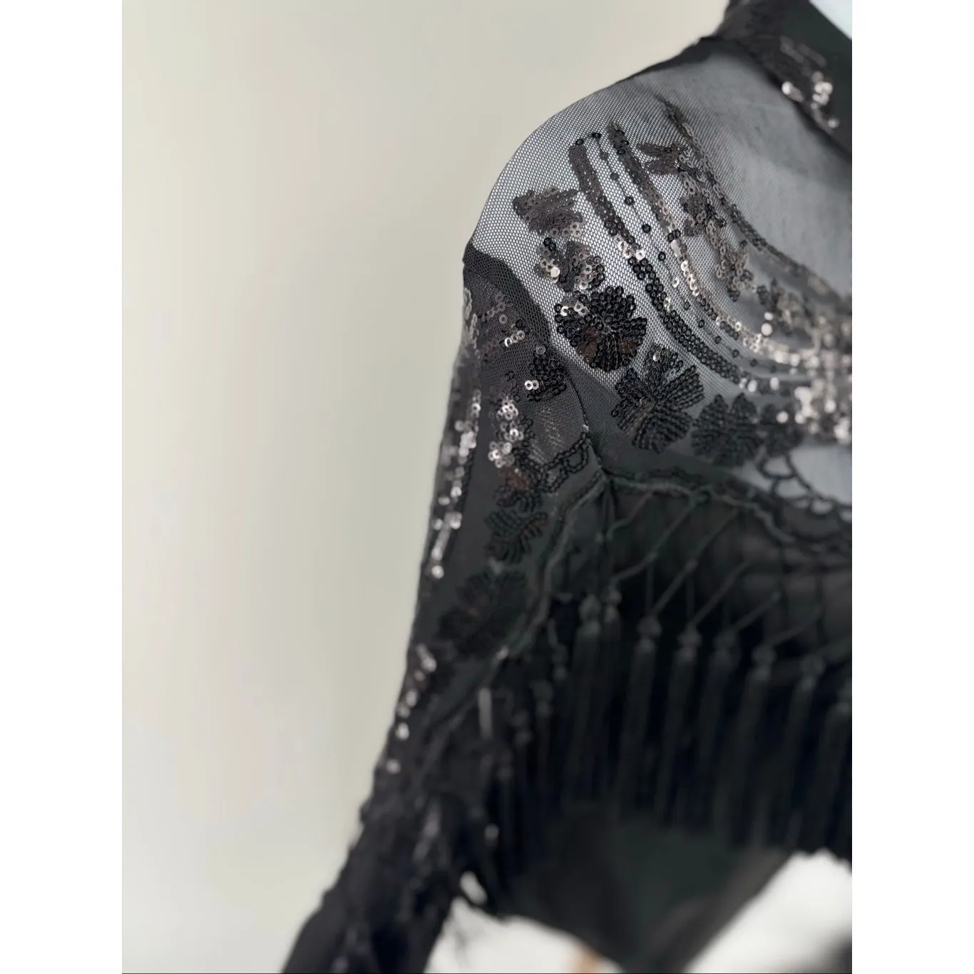 Banjul Body Suit Sequin Fringe Long Sleeve Mesh Women’s Size Large - Image 10