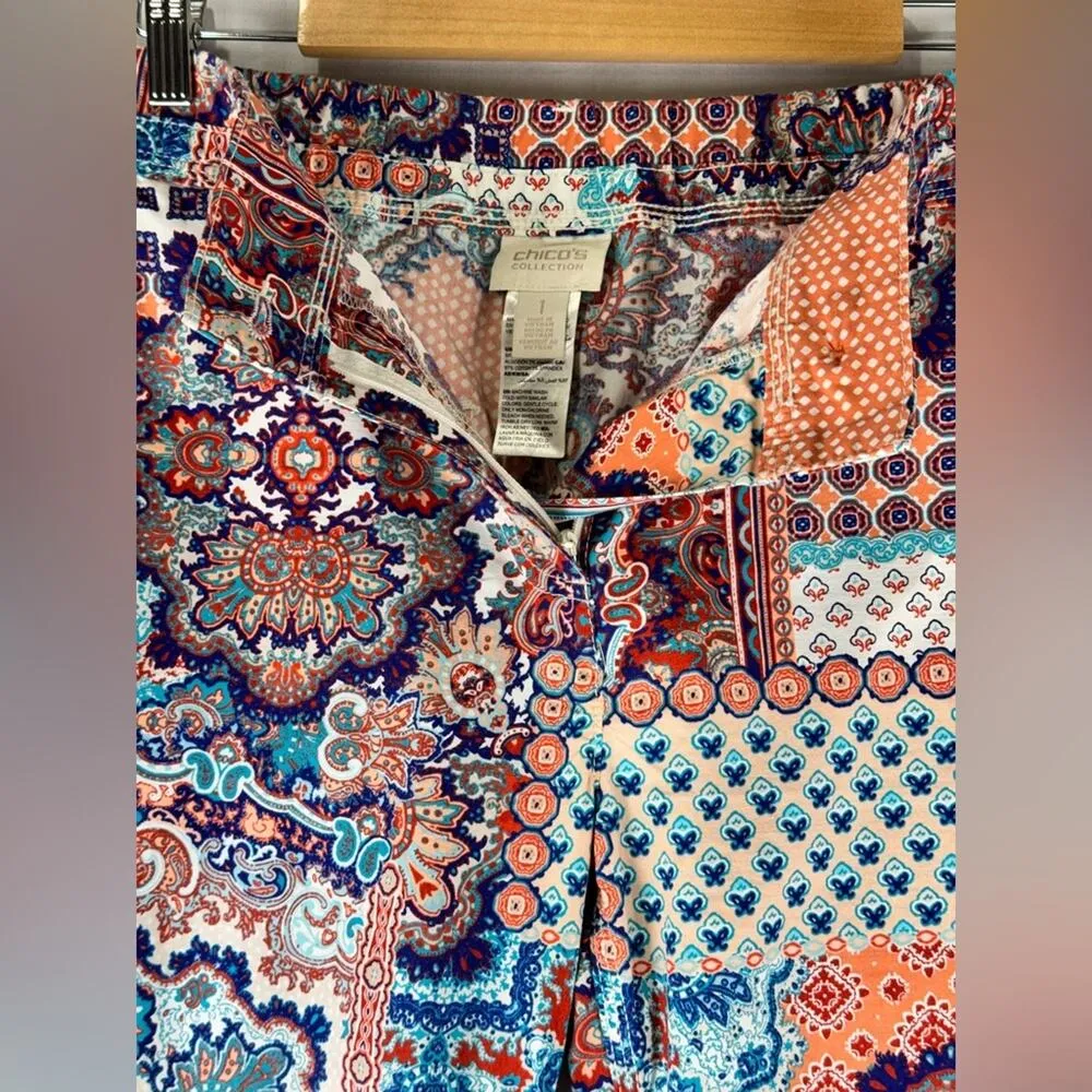 Chico’s Cool Cotton-Blend Bohemian Style Patch Capris Trouser Pant Size 1 Medium - Image 2