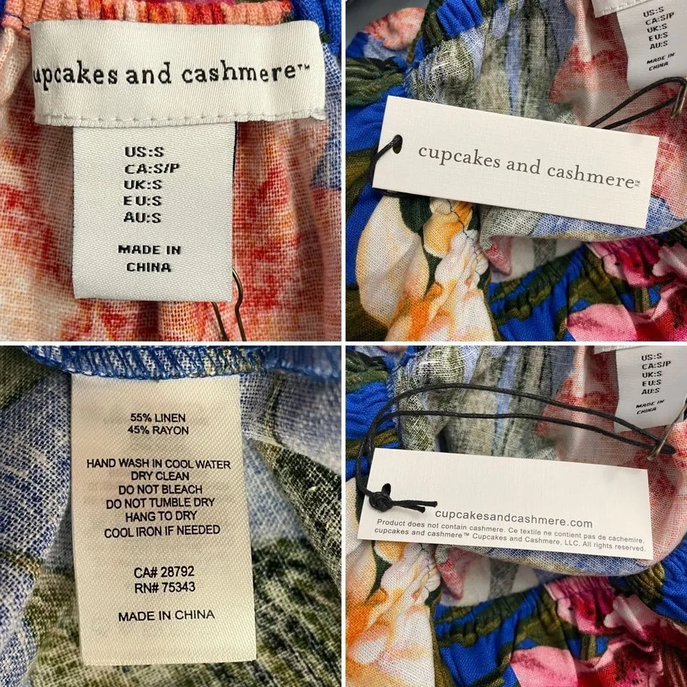 Cupcakes & Cashmere Tropical Blue Linen Crop Top Wide Leg Pant Set Size Small - Image 8