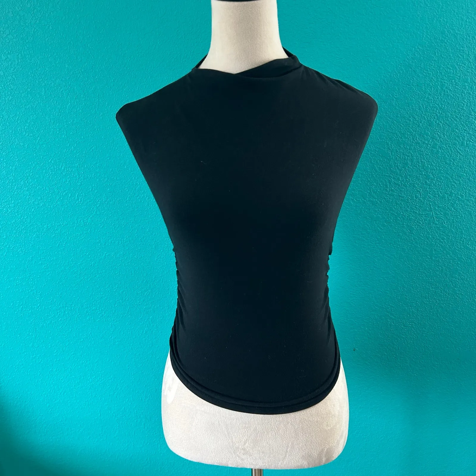 Reformation Lindy Stretch-Cotton Top Black Organic Cotton Ruched Cropped Size XS - Image 4