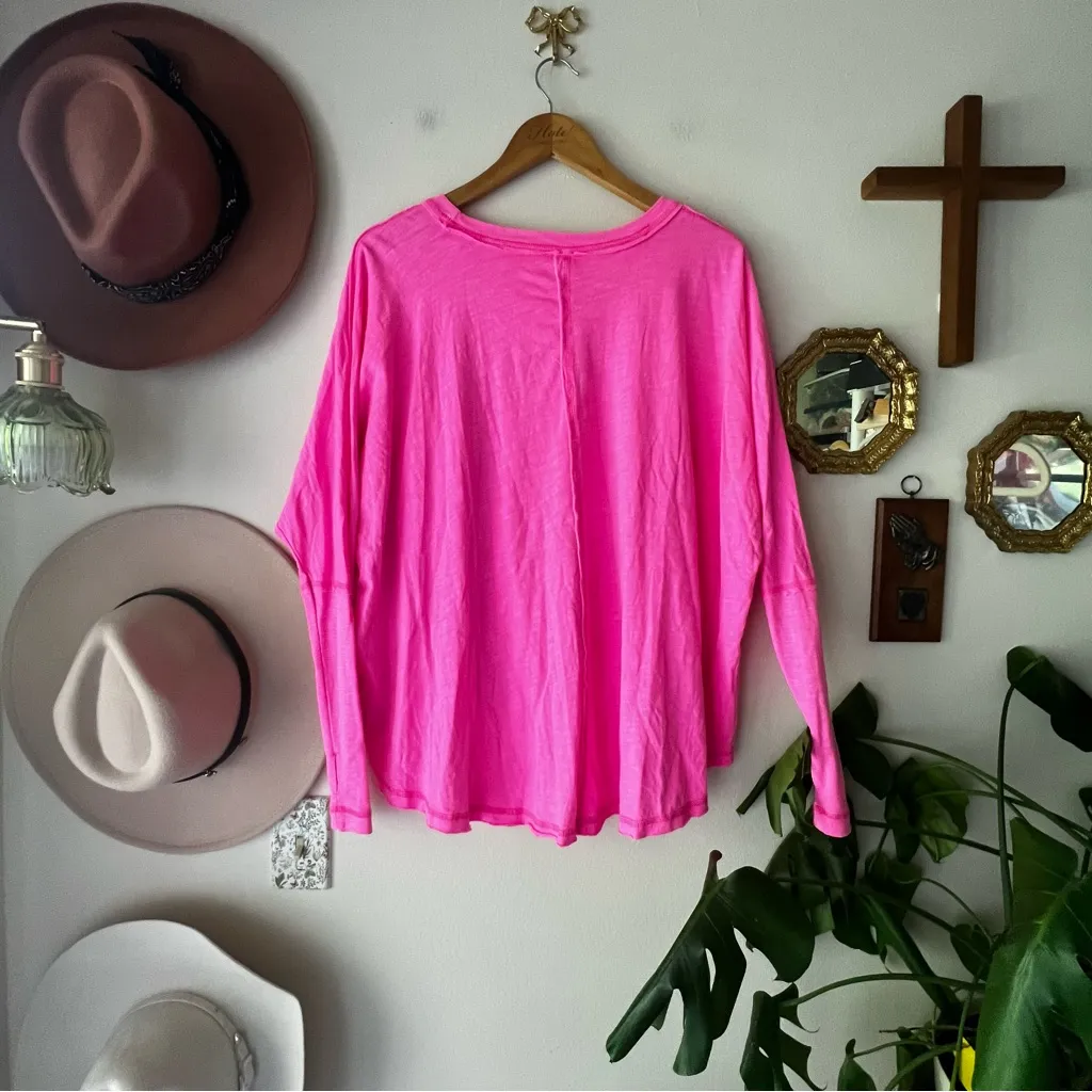FREE‎ PEOPLE Ten Laps Asymmetric Long Sleeve Cotton Top pink Women’s SIZE SMALL - Image 3