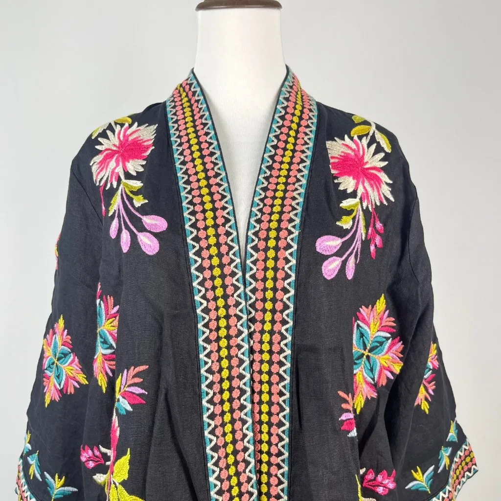 NWOT Johnny Was JULIE LINEN KIMONO Embroidered Floral Open Front Coat Sz PL - Image 4