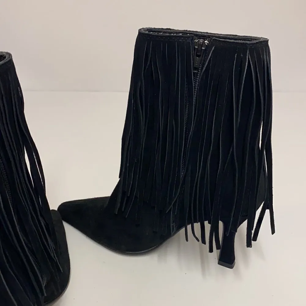 Vintage Newport News Black Suede Fringed Boots Size‎ 7 B13 - Image 7