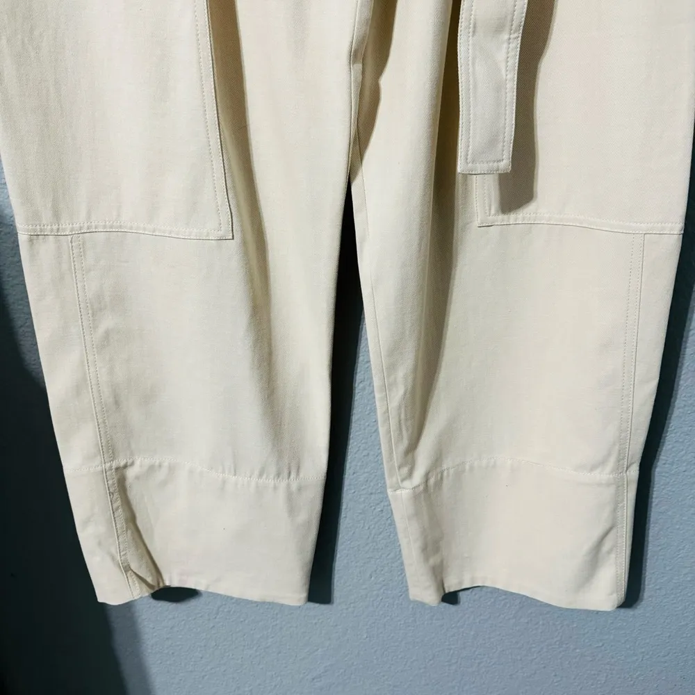 Zara Women Oyster White Bloggers Fav High-Rise Belted Cotton Loose Pants Sz L‎ - Image 10