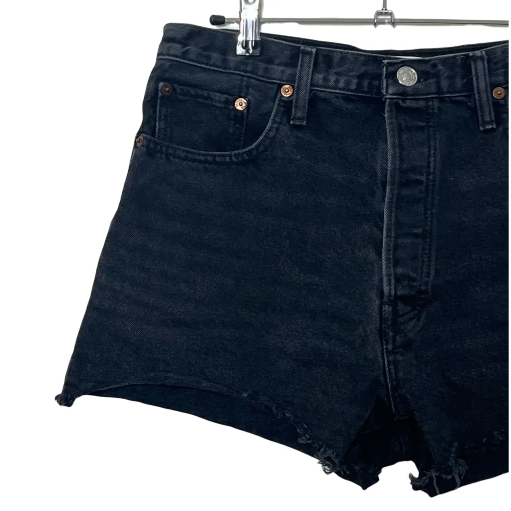 RE/DONE 70s High Rise Shorts Women’s 29 Broken Black Distressed Button Fly - Image 3