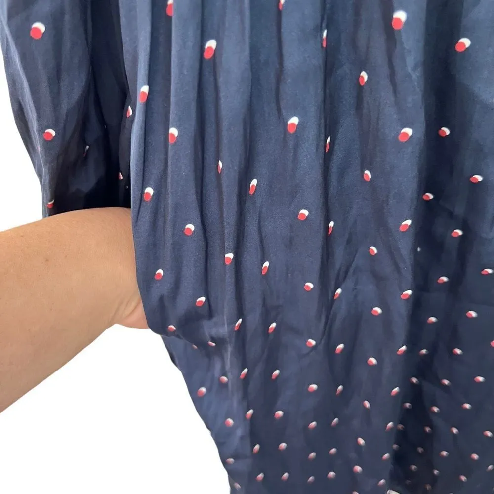 HATCH Satin Long Sleeve Polka Dot Navy Blue Maternity Shirt Dress Sz Small - Image 4