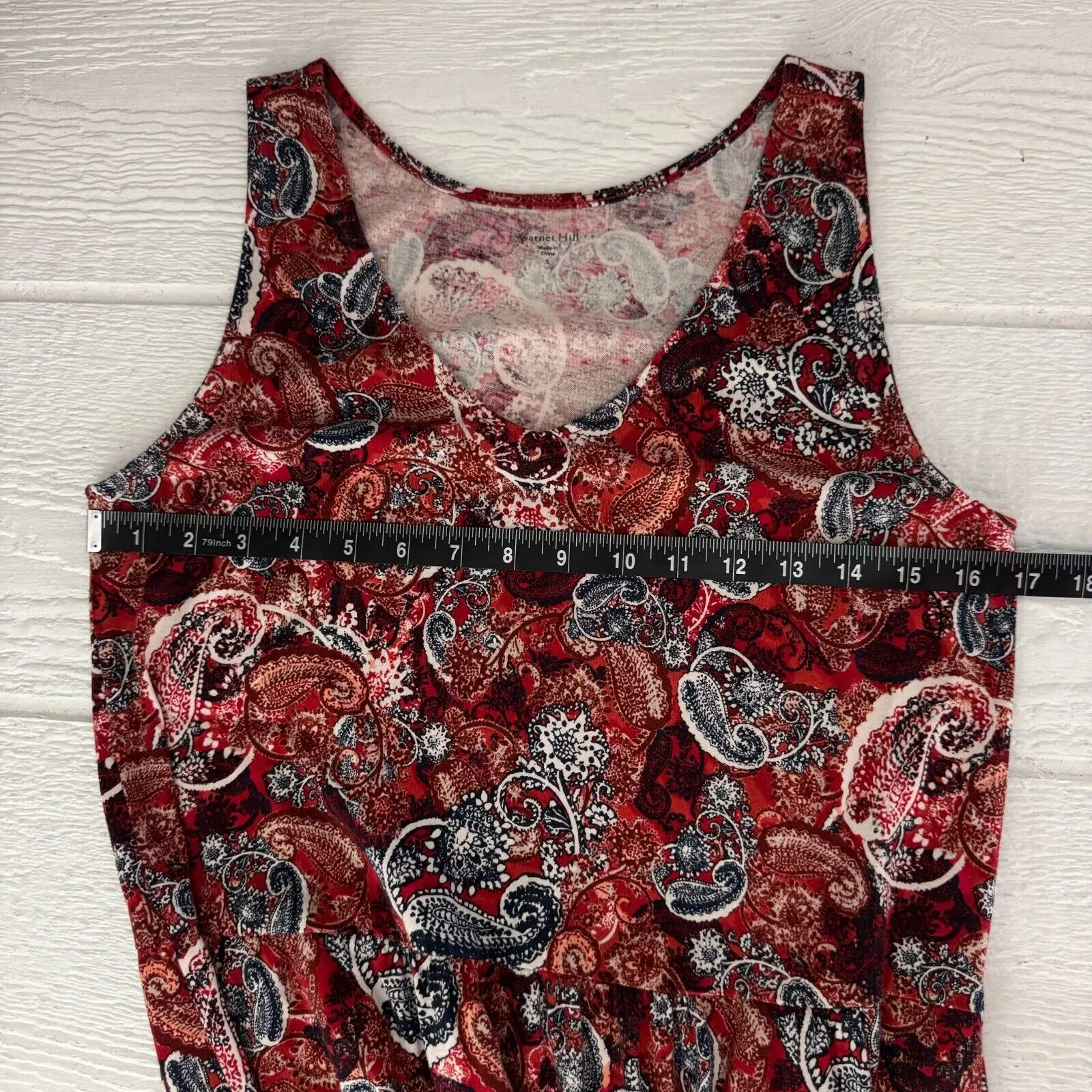 Garnet Hill Dress Small Paisley Print Organic Cotton Maxi Sleeveless Pockets Red - Image 10