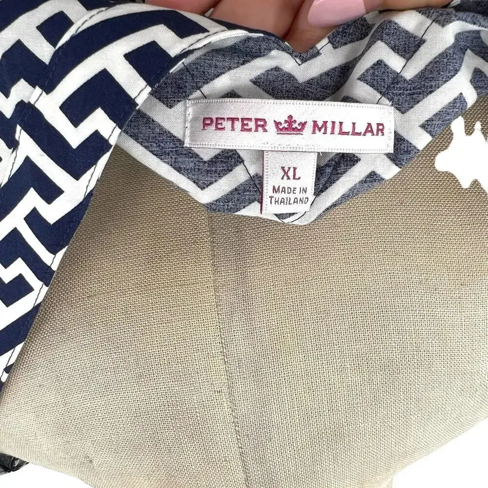 Peter Millar Navy Blue White Geometric Print Stripe Drawstring Dress Size XL - Image 9