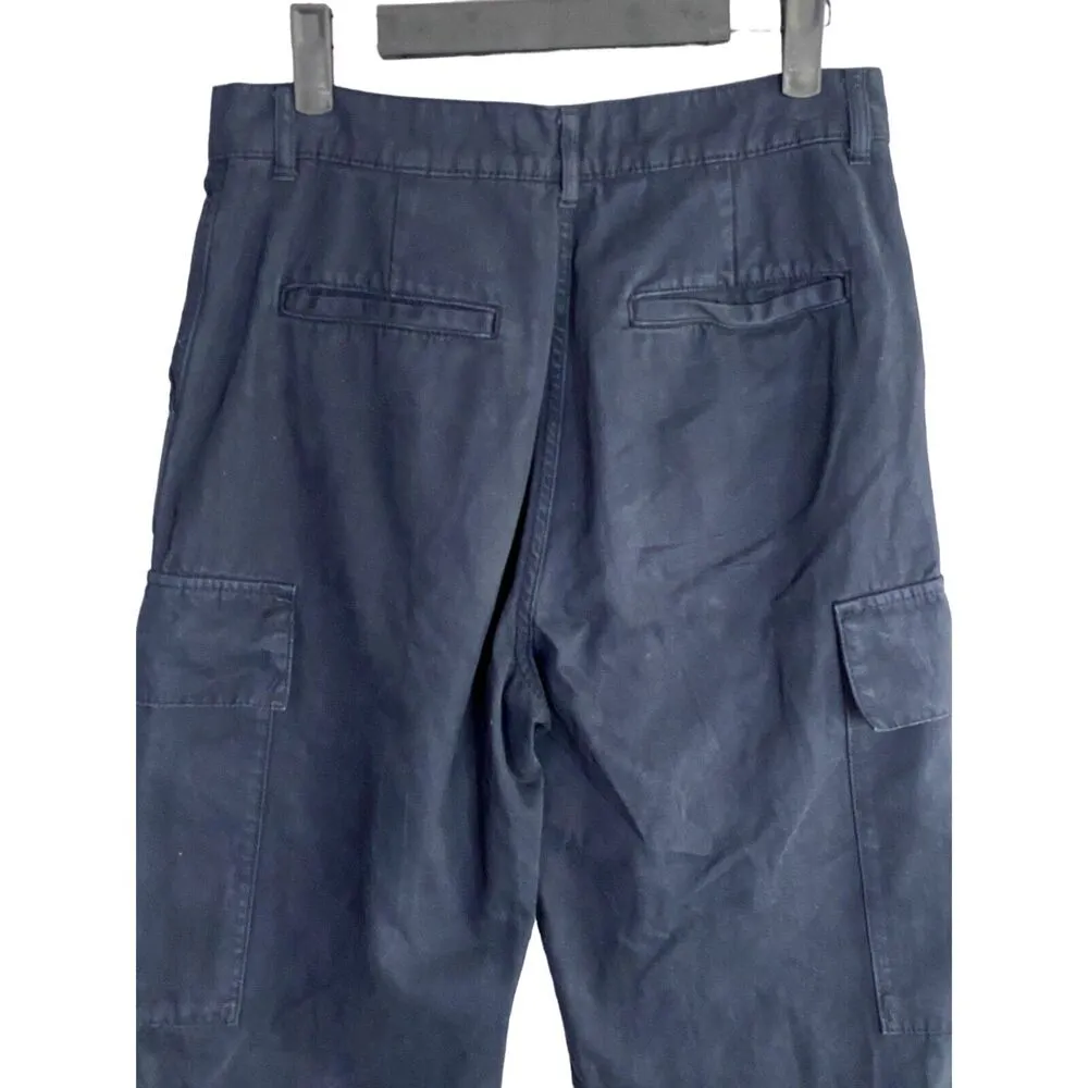 ZARA Cargo Utility High Rise Straight Leg Cotton Pants Pockets 4 Navy Blue #2208 - Image 6