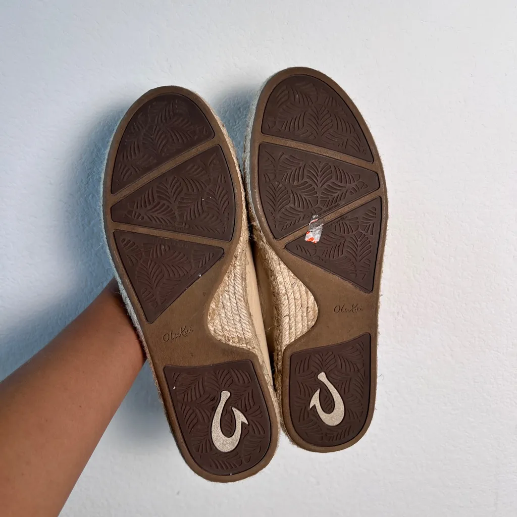 Olukai Aloha Cream Flat Espadrilles Leather Upper US‎ 8 EU 38 Tan - Image 10