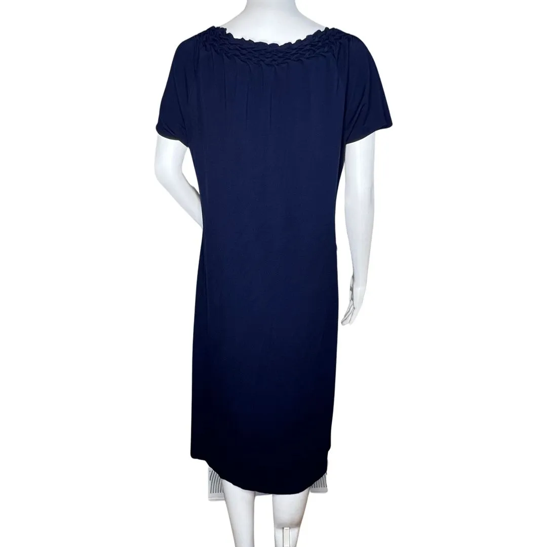 Talbots Dress Womens Large Navy‎ Blue Midi Braided Neck Shift Career Minimalist - Image 4