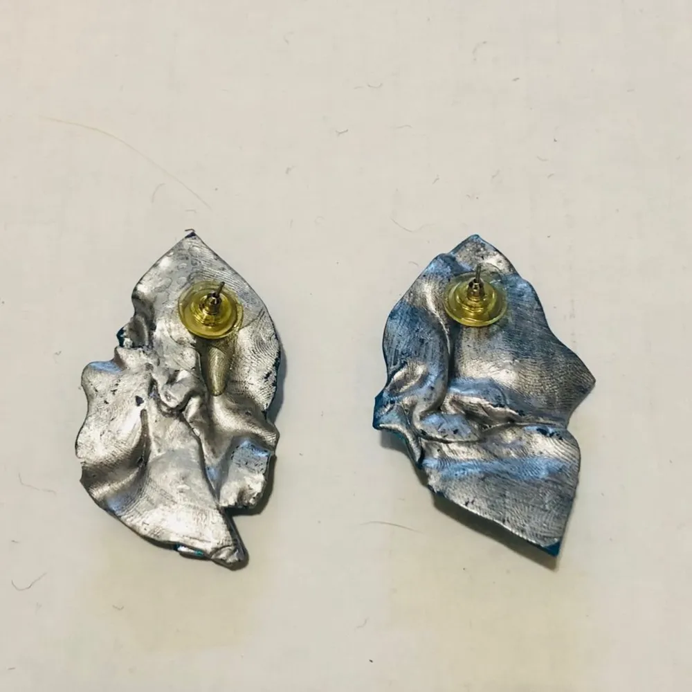 Vintage Aqua Blue Silver Stud Earrings Mermaid Ocean - Image 2