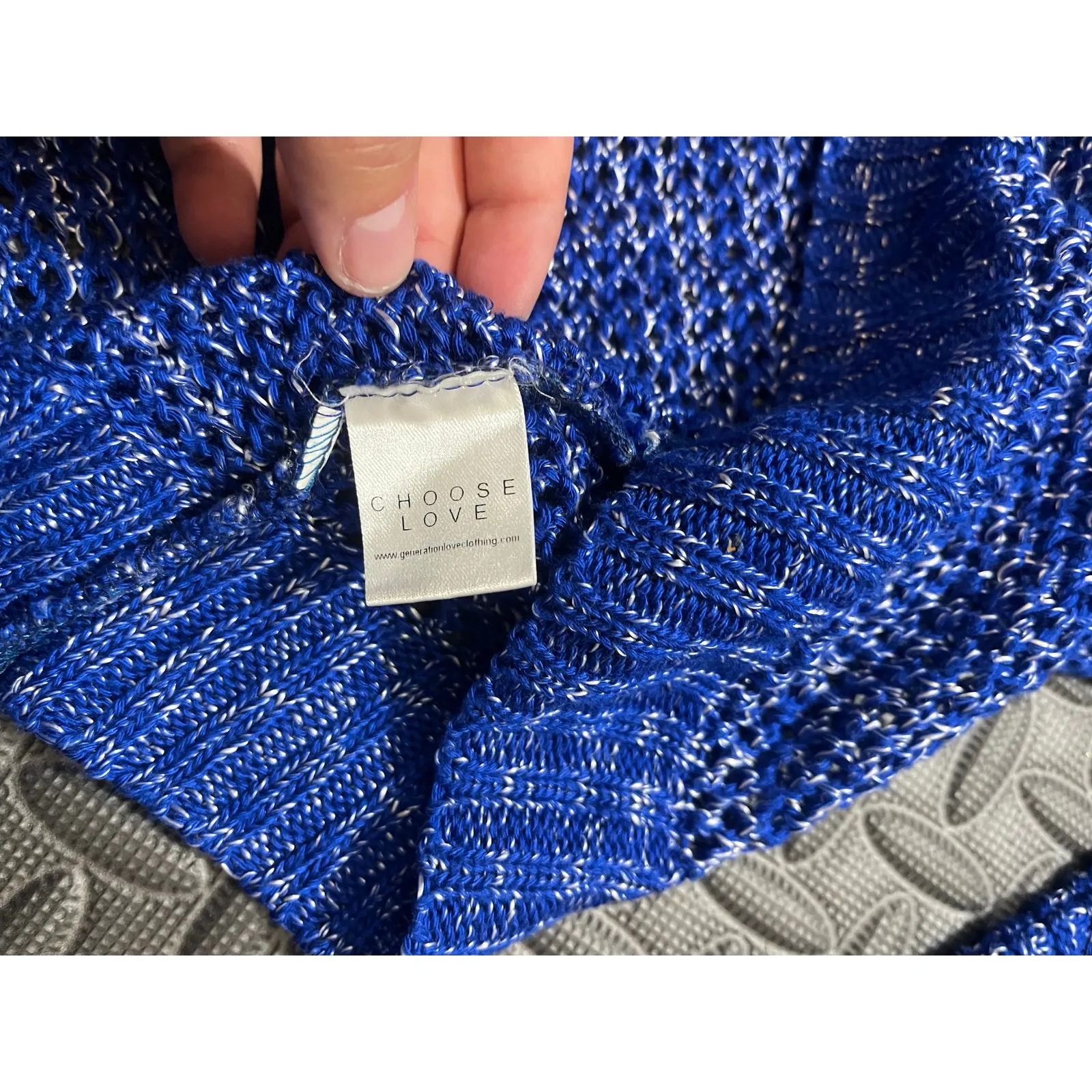 Generation Love NY Womens Blue White Knitted Open Knit Sweater‎ Crewneck XS - Image 4