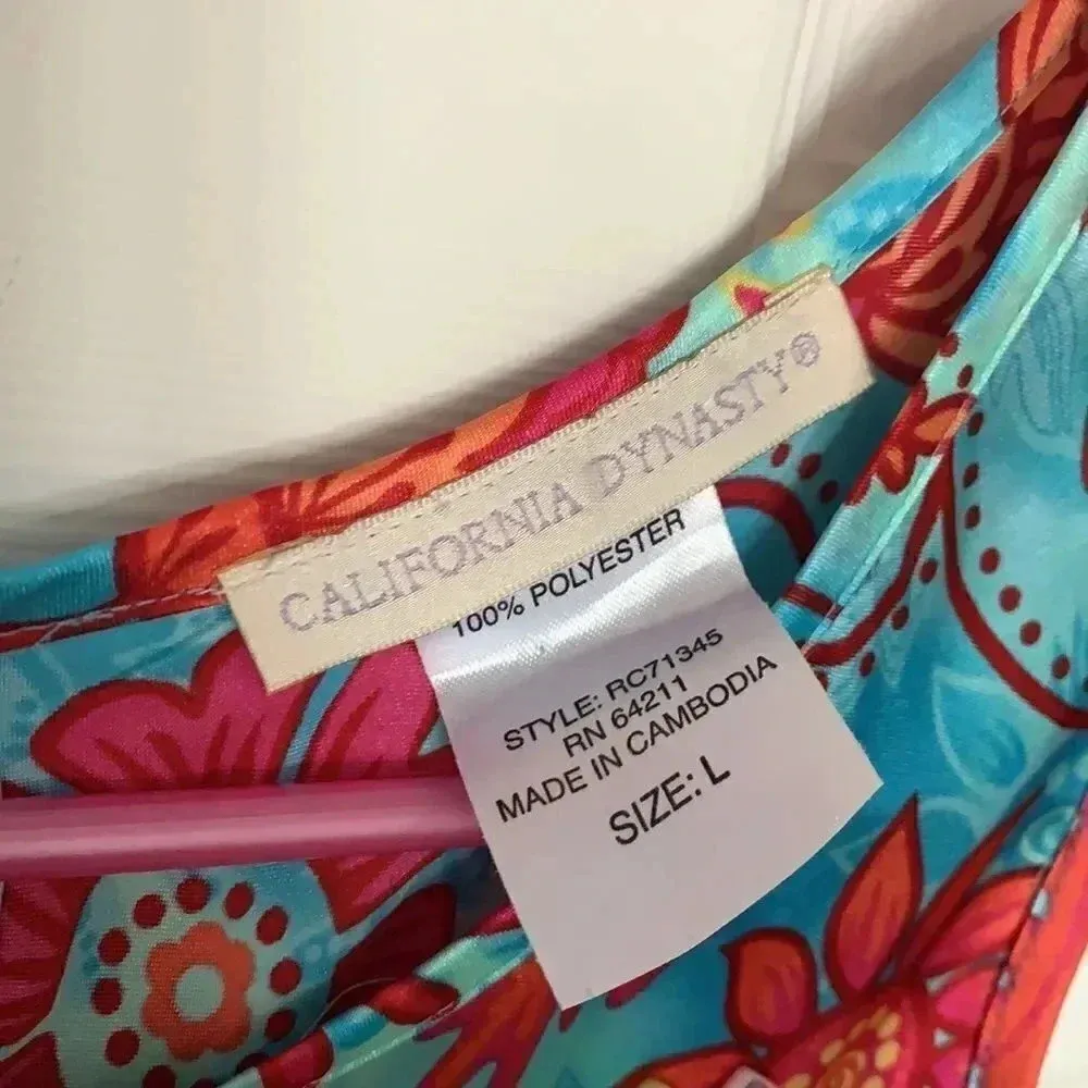 California Dynasty Paisley Print Blue Pink Tank Top Size L Size L - Image 3