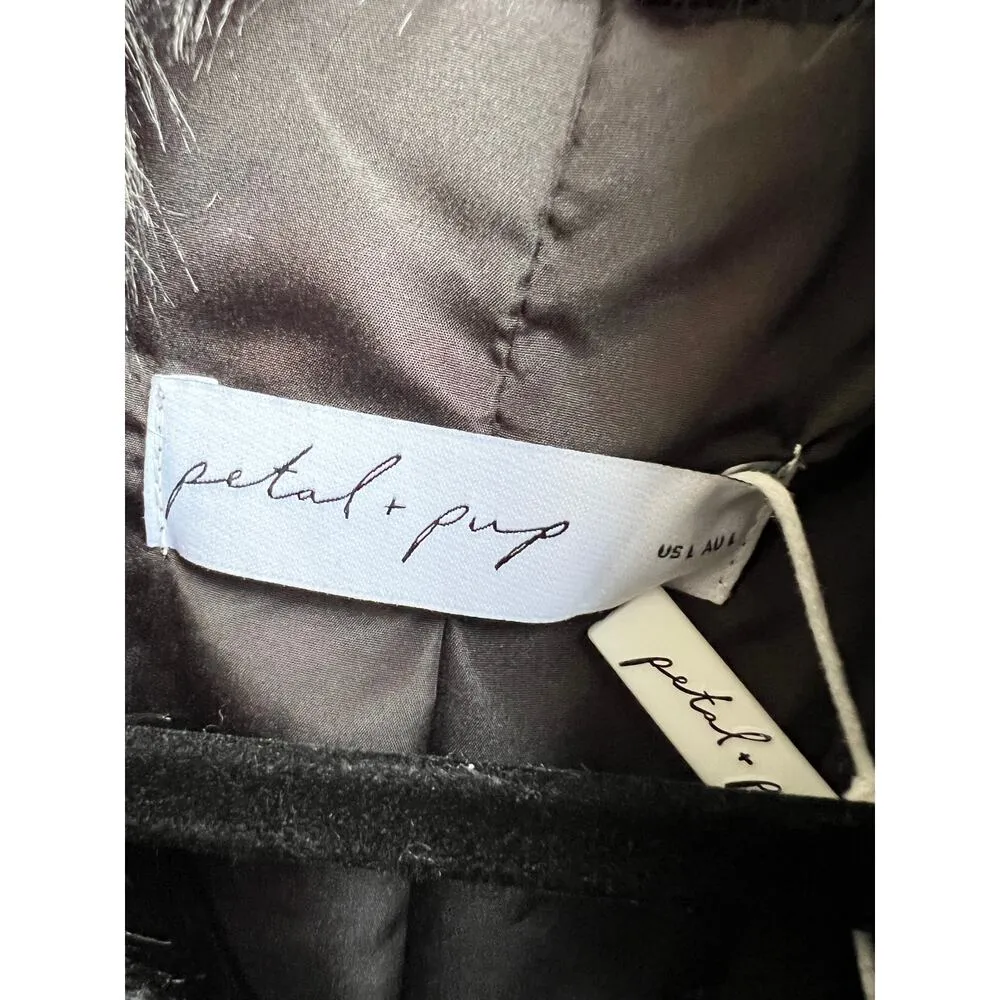 NWT Petal+Pup Long Sleeve Sarai Fuzzy Faux Fur Coat Jacket Black Women's Large - Image 7