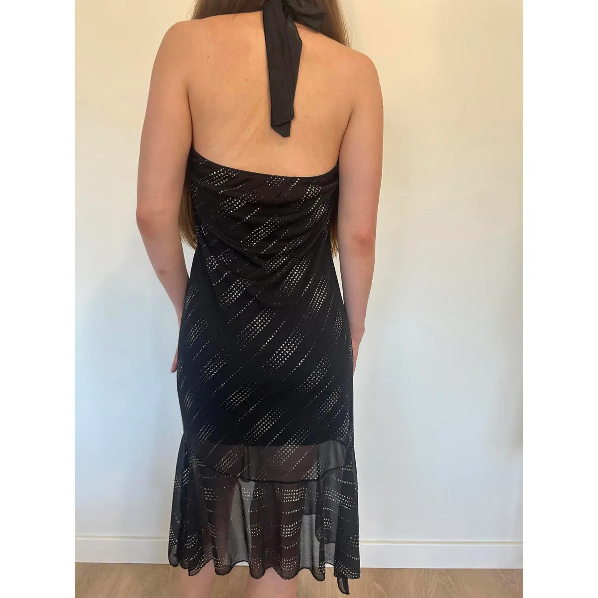 Black Fancy Vintage Sparkly Rhinestone Halter Dress - Image 2