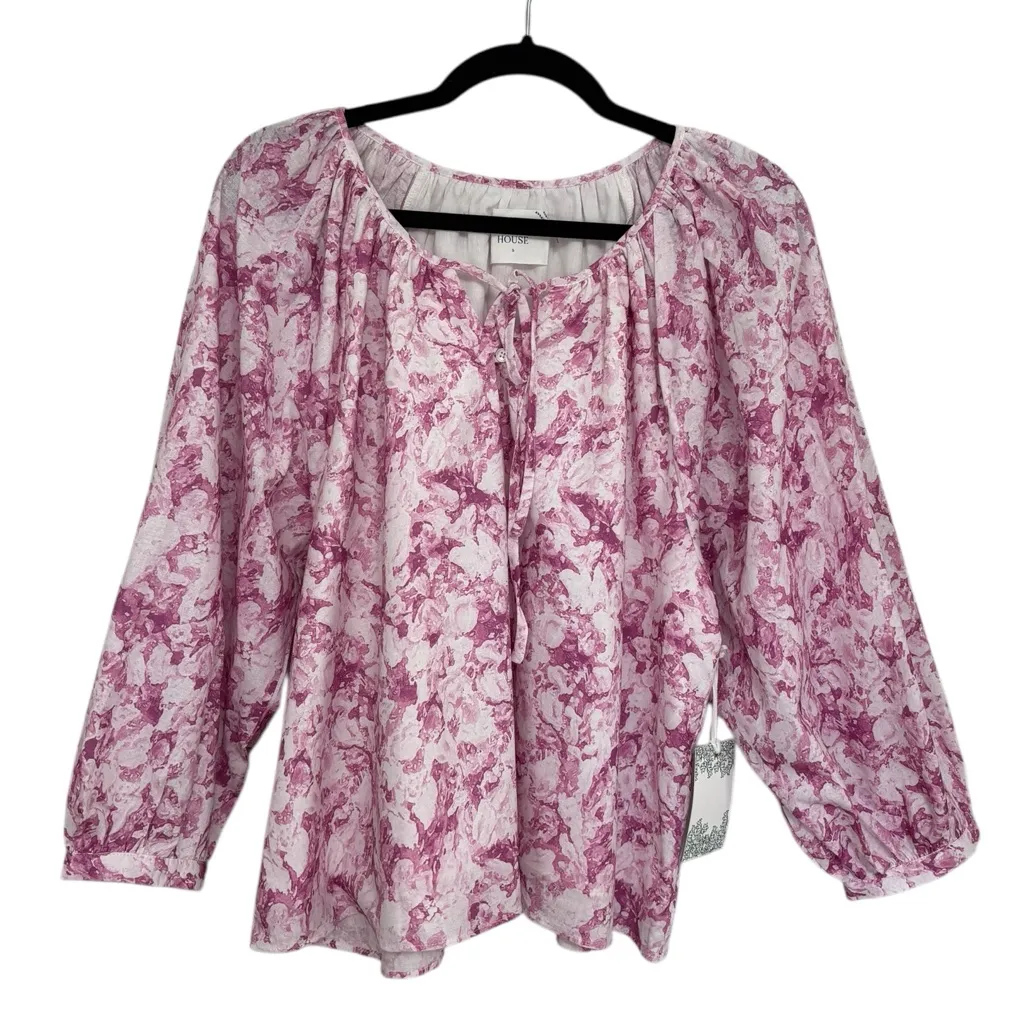 NWT Tuckernuck Hyacinth House Pink Abstract Floral Maisie Tie Blouse - Image 3