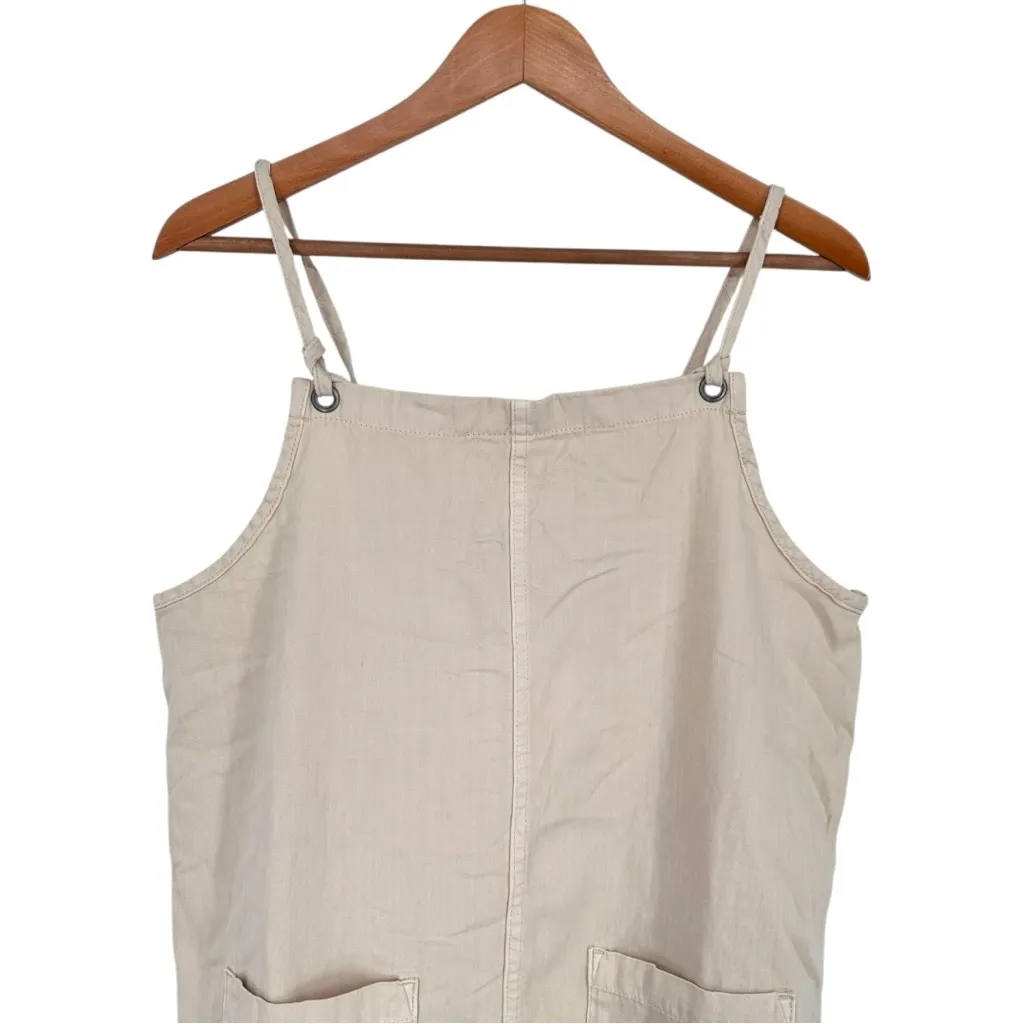 Monki Khaki Overall Denim Dungaree Dress size Small Sleeveless Pockets Cotton - Image 3