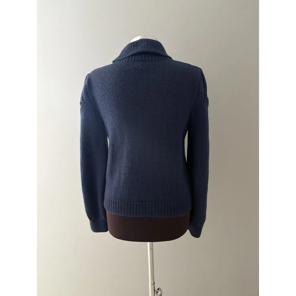 Vintage Mark Shale Sweater Size Medium Blue Wool Turtleneck Hand Knitted Tulips - Image 3