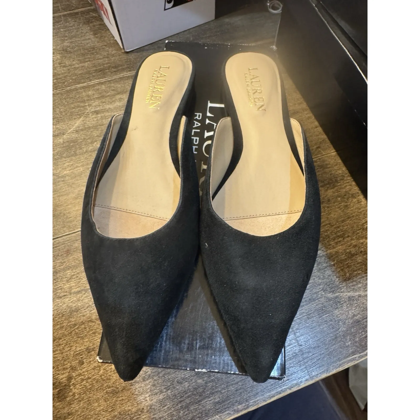 Lauren RALPH LAUREN Womens NEW Londyn Black‎ Suede Mules Flats Size 6 - Image 10