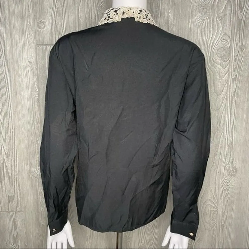 Vintage lace collar notorious black button up shirt blouse wednesday addams smal White - Image 7