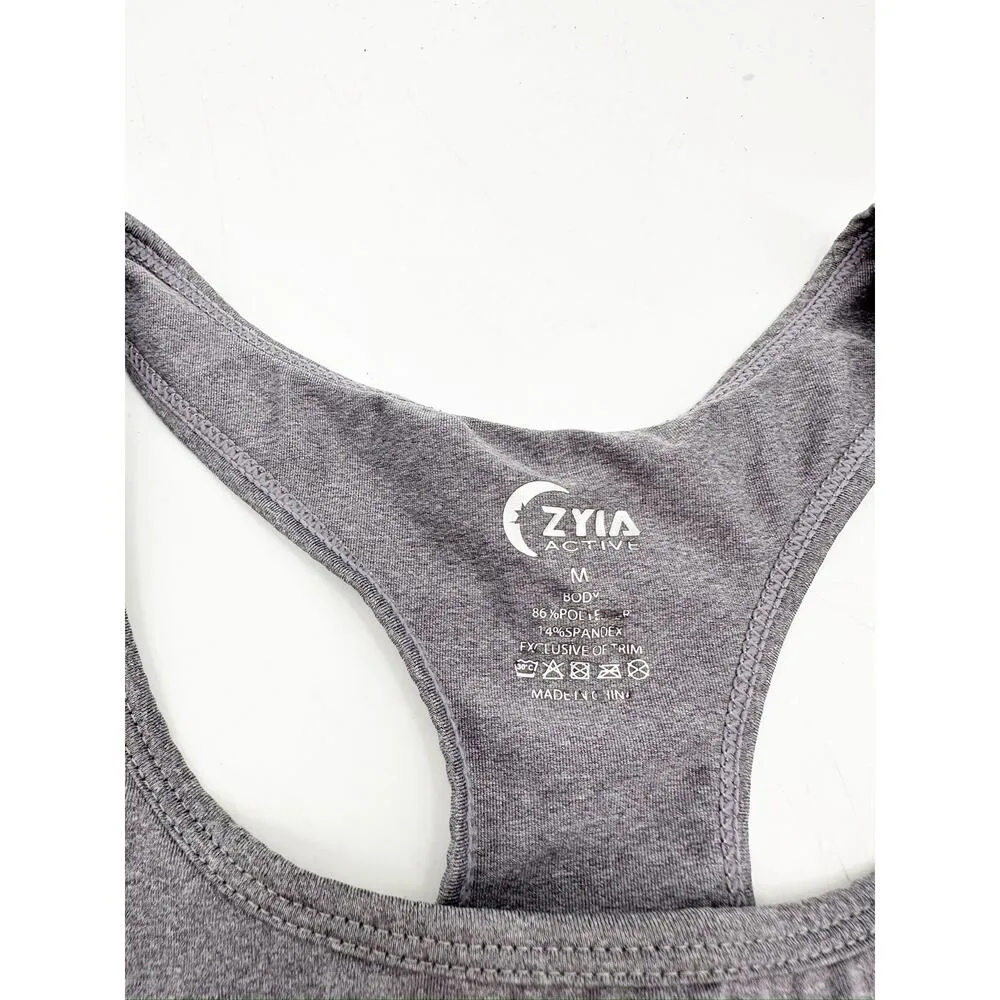 ZYIA Active Racerback Sports Bra Logo Spellout Band Gray Size Medium - Image 2