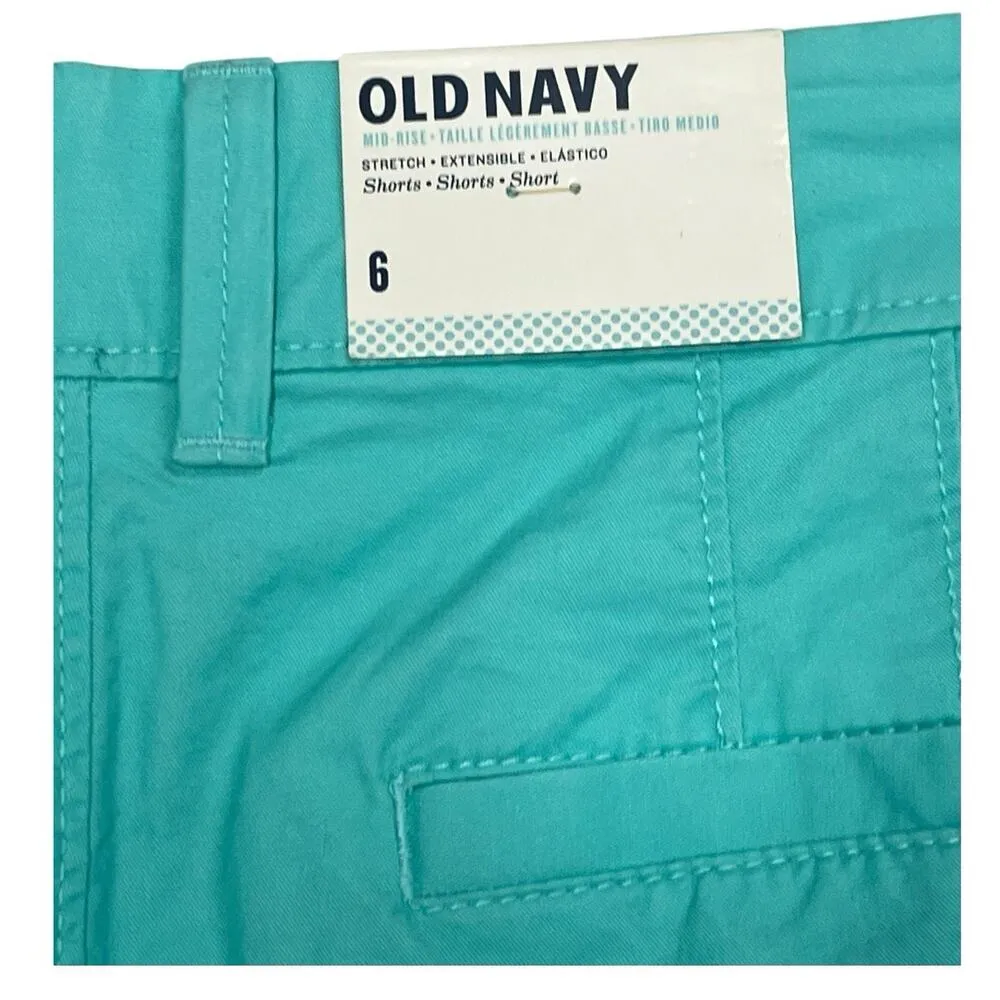 New Old Navy Shorts Womens 6 Green Stretch Mid Rise Chino 3 Inch Classic Beach - Image 3