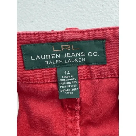 90s VTG Ralph Lauren Jeans Co. LRL Red Bermuda Shorts High Rise Cotton Size 14 - Image 2