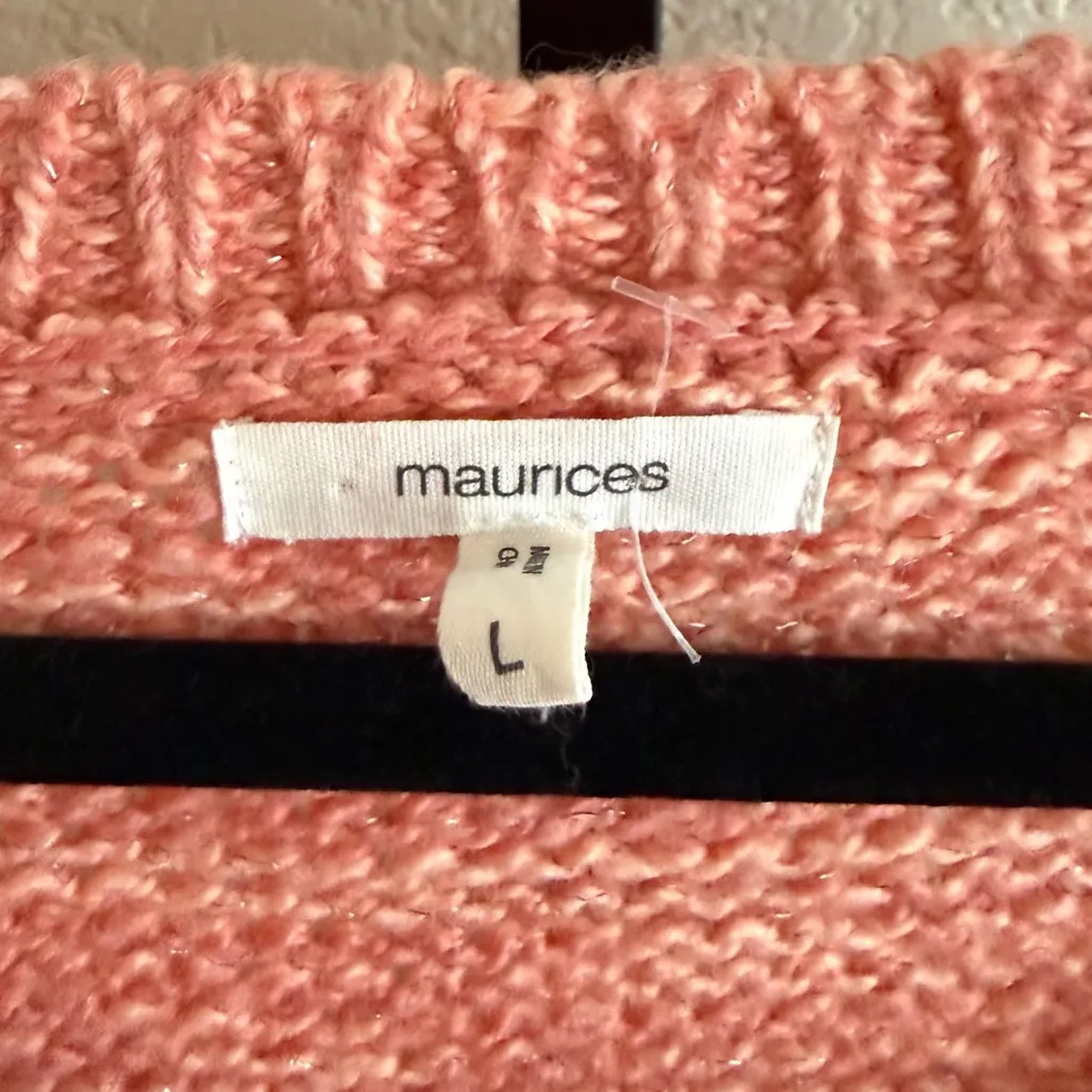 Soft Knit Textured Open Weave Cozy Scoop Neck Sweater Pink Layering Top Large - Image 7