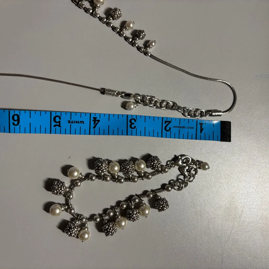 Brighton Vintage Sophisticate Silver Pearl Necklace Bracelet Jewelry Set Collar - Image 10