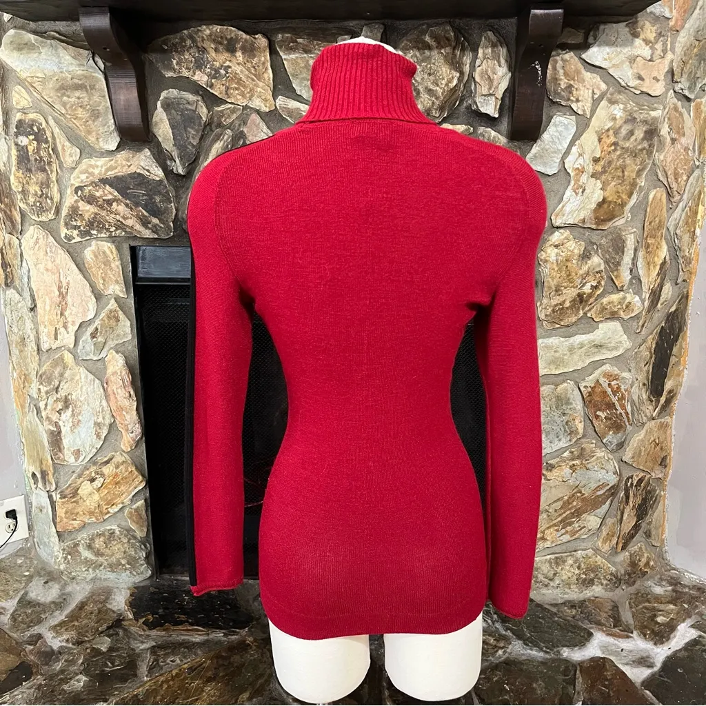 Vintage Bebe Red Logo Turtleneck Sweater Made in Italy Y2K Stretch Knit Small - Image 3