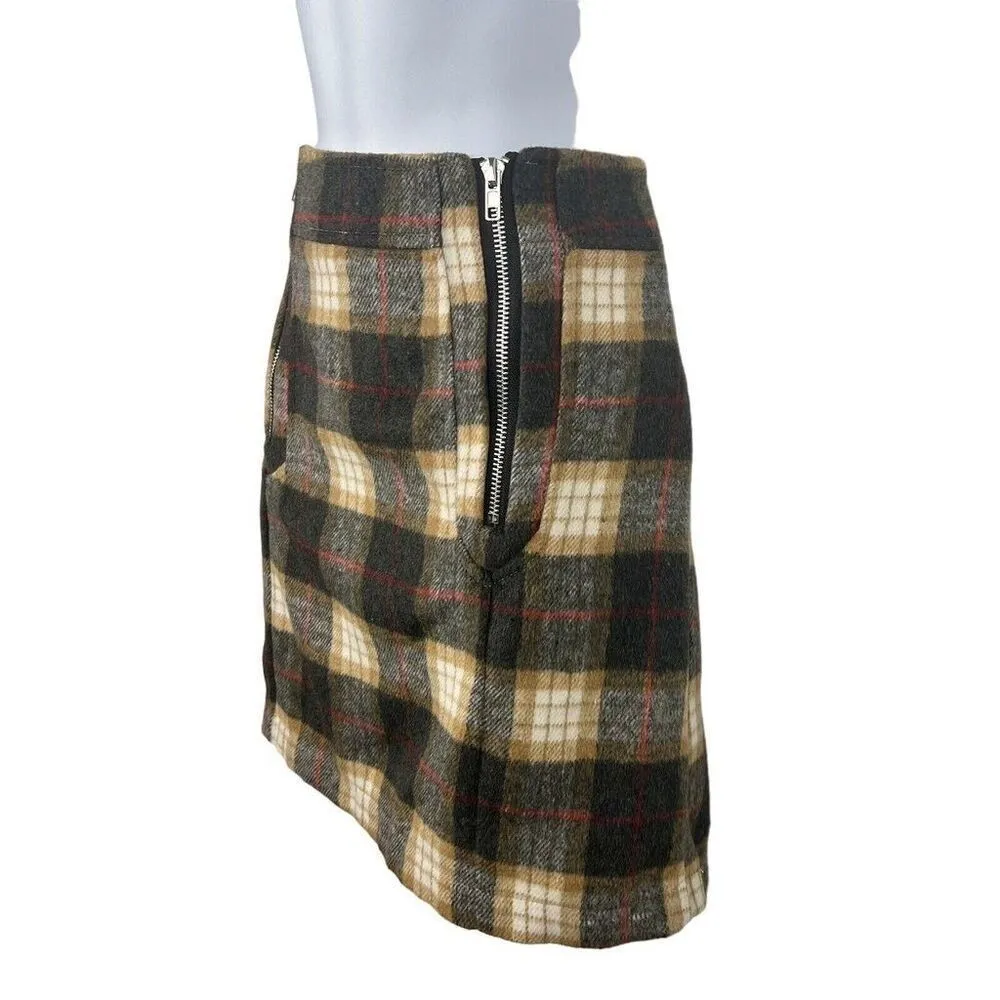 ✨POL Mini Skirt Size S Brown Tan Plaid Zip Front Flannel✨ - Image 7