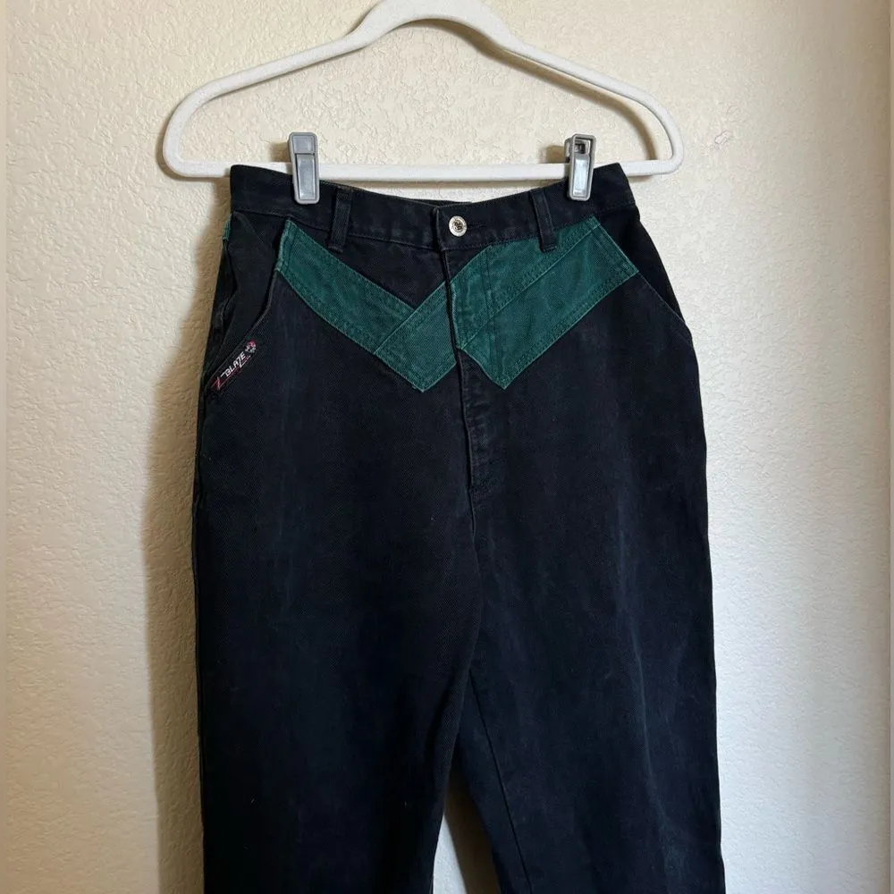 Vintage Blaze Equestrian Bareback Riding Jeans‎ Sz 26 Black Green Colorblock - Image 3