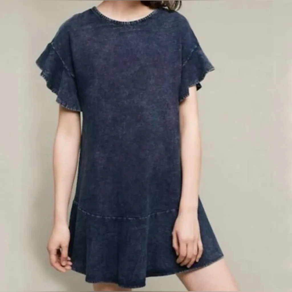 Anthropologie Saturday Sunday Odette Ruffle Sleeve Mini Dress Indigo Size XS - Image 2
