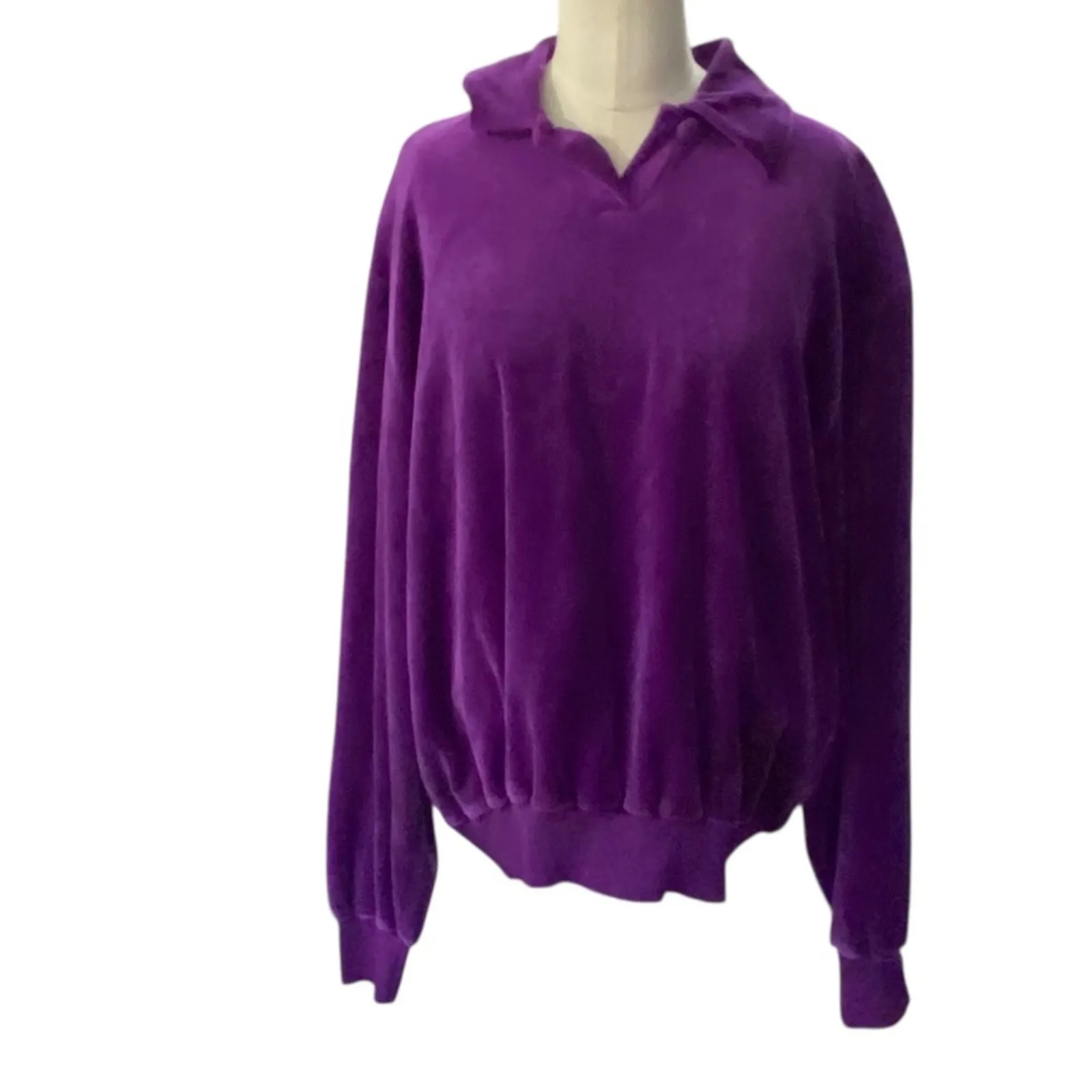 VINTAGE 90’s Lizsport Purple velvet velour pullover Top NEW Size LARGE - Image 2