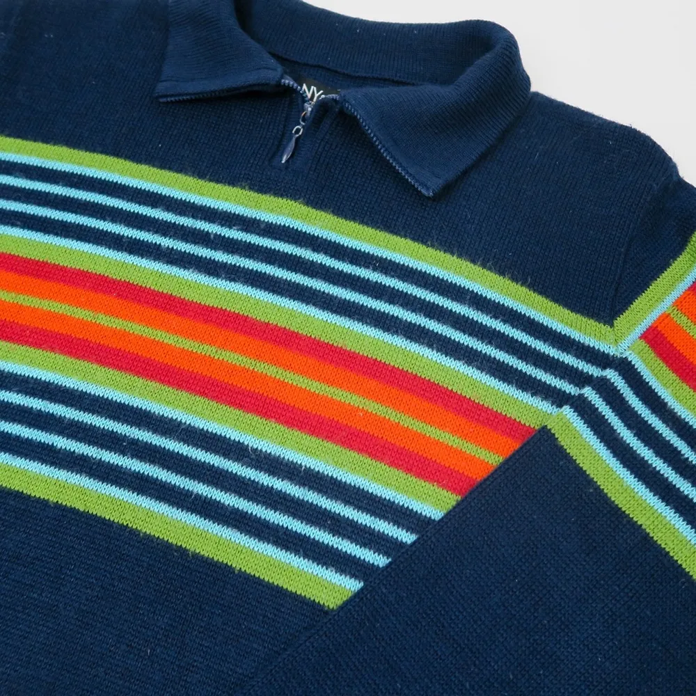 Vintage 90s NY & Co Rainbow Quarter Zip Sweater Blue Size L - Image 4
