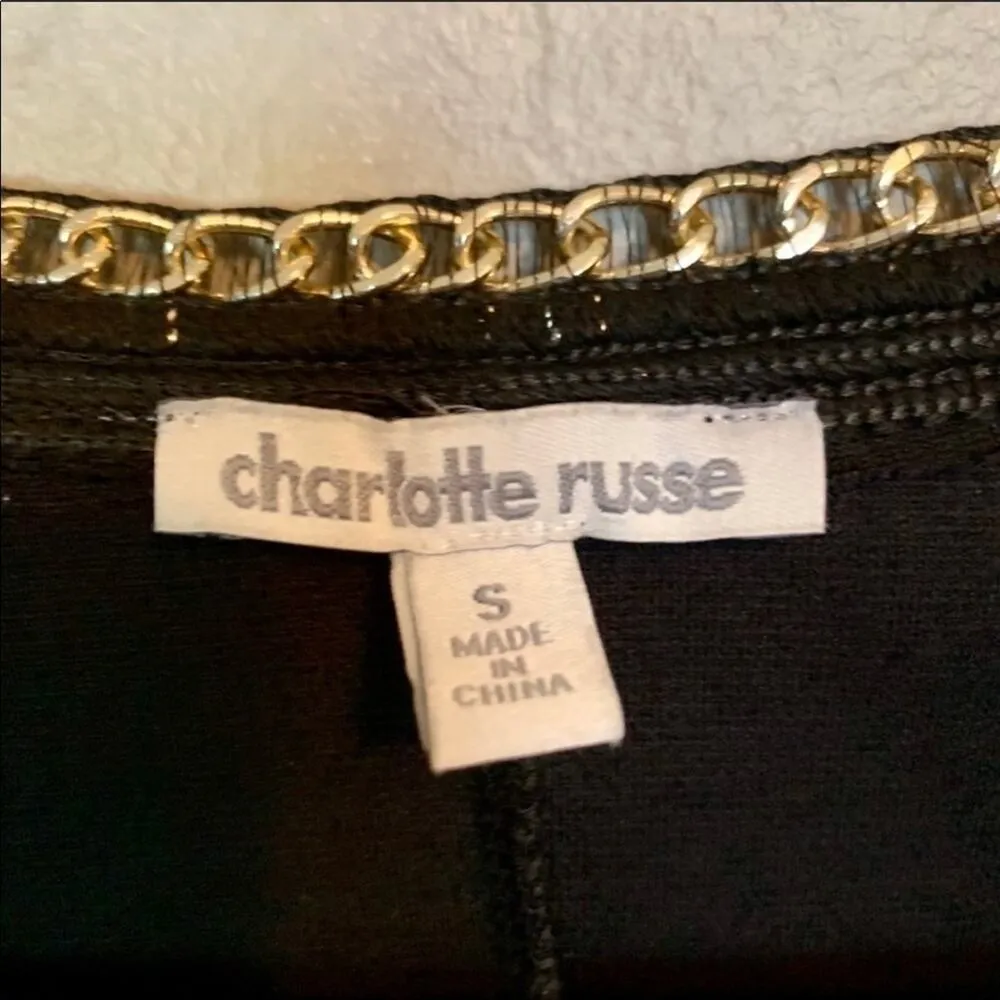 𝅺CHARLOTTE RUSSE Bodycon Black Gold Chain Side Cut Out Dress Size Small - Image 7
