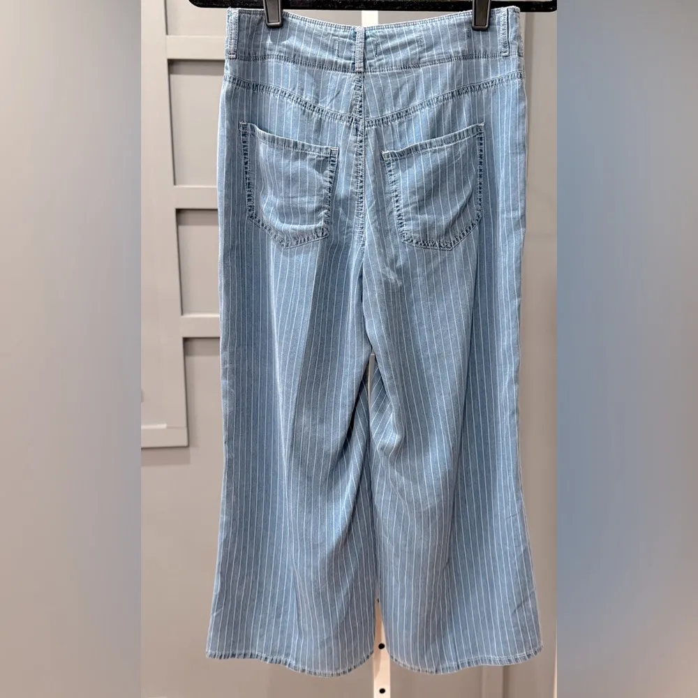 NYDJ Brigitte Stripe High Waist Wide Leg Capri Jeans. Light Marine Size 0 - Image 5