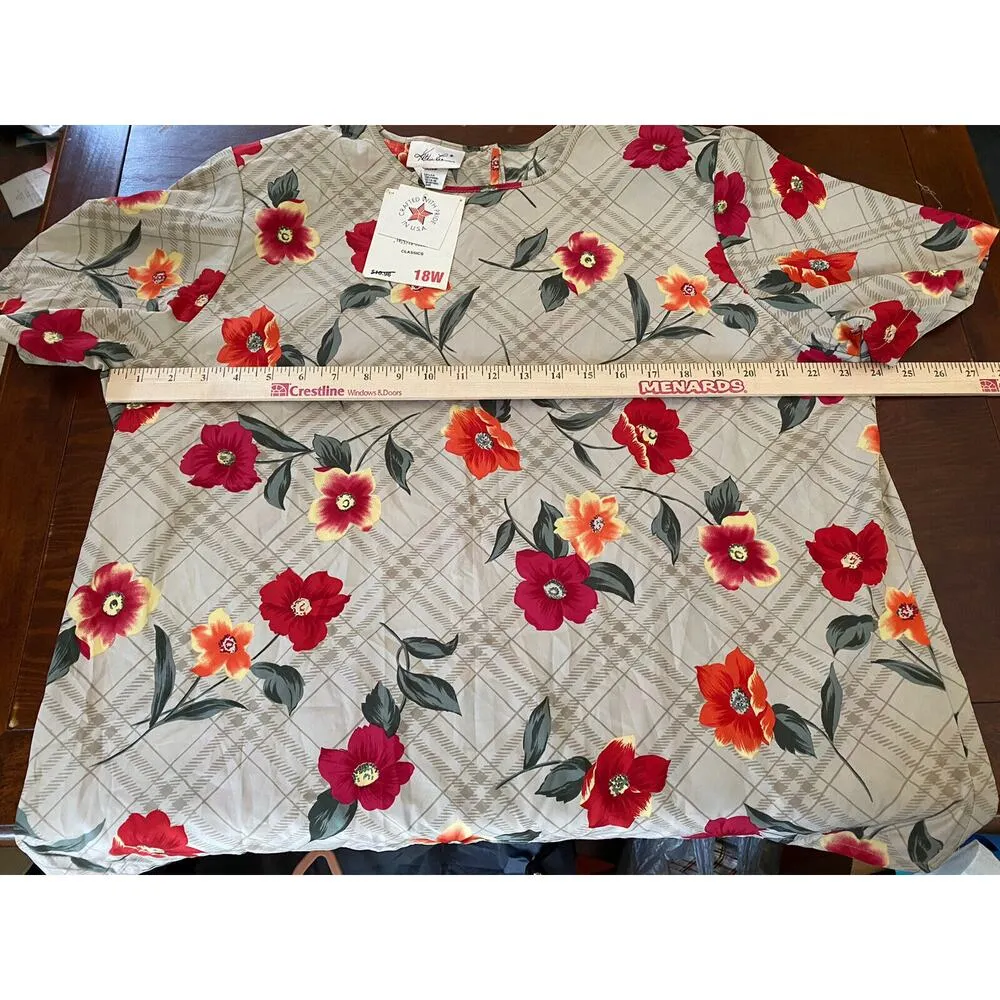 Kathie Lee Womens 18 W Blouse Floral Print Polyester Short Sleeve NWT Grannycore - Image 4