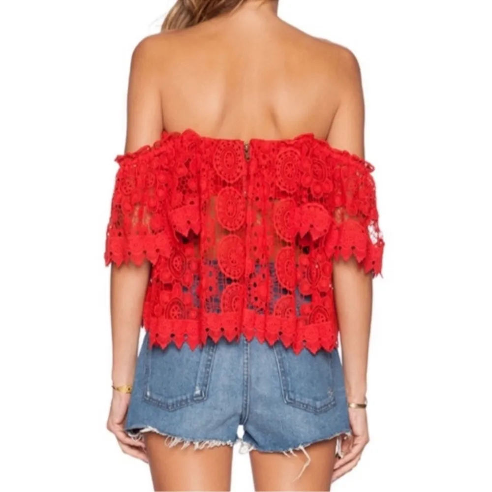 NWT Tularosa Amelia Red Lace Crochet Cropped Off The Shoulder Blouse Top M - Image 3